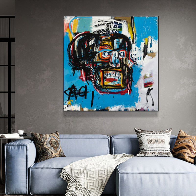 Wall Art 60cmx60cm Blue Head By Basquiat Black Frame Canvas