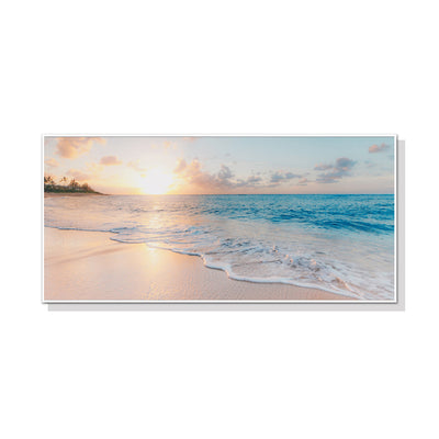 40cmx80cm Ocean and Beach White Frame Canvas