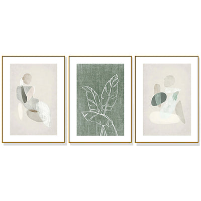 60cmx90cm Abstract body and leaves 3 Sets Gold Frame Canvas Wall Art