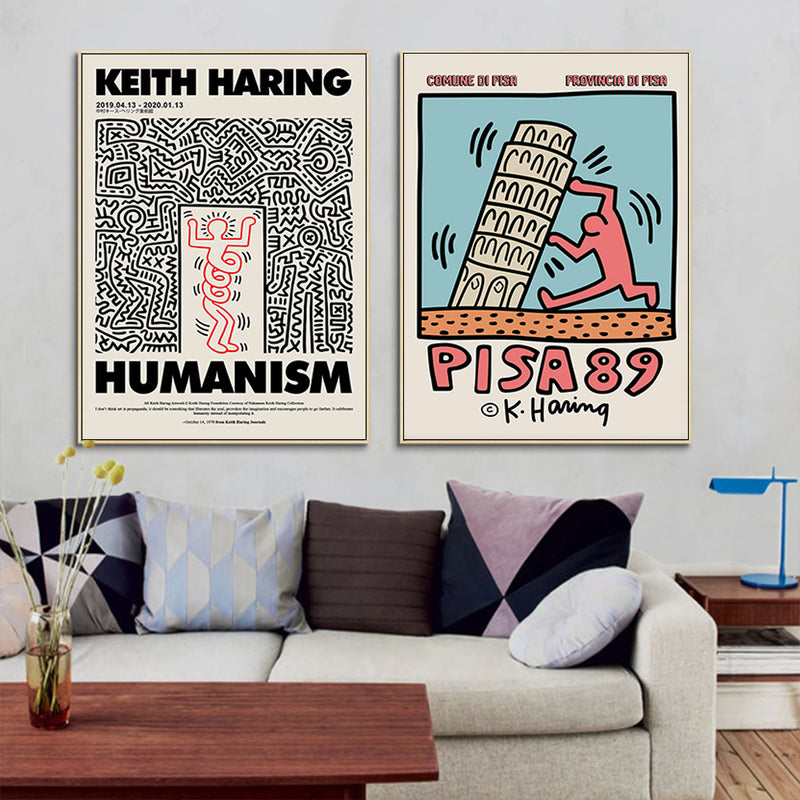 Wall Art 70cmx70cm By Keith Haring 2 Sets Gold Frame Canvas