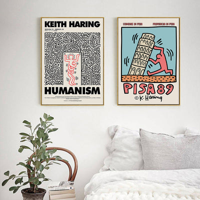 Wall Art 70cmx70cm By Keith Haring 2 Sets Gold Frame Canvas