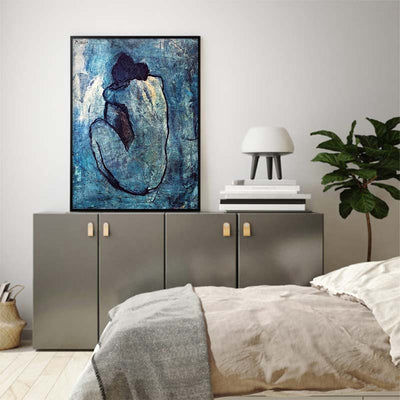 Wall Art 60cmx90cm Blue Nude by Pablo Picasso Black Frame Canvas