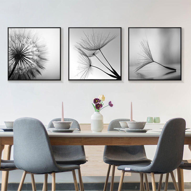 Wall Art 50cmx50cm Botanical dandelions 3 Sets Black Frame Canvas