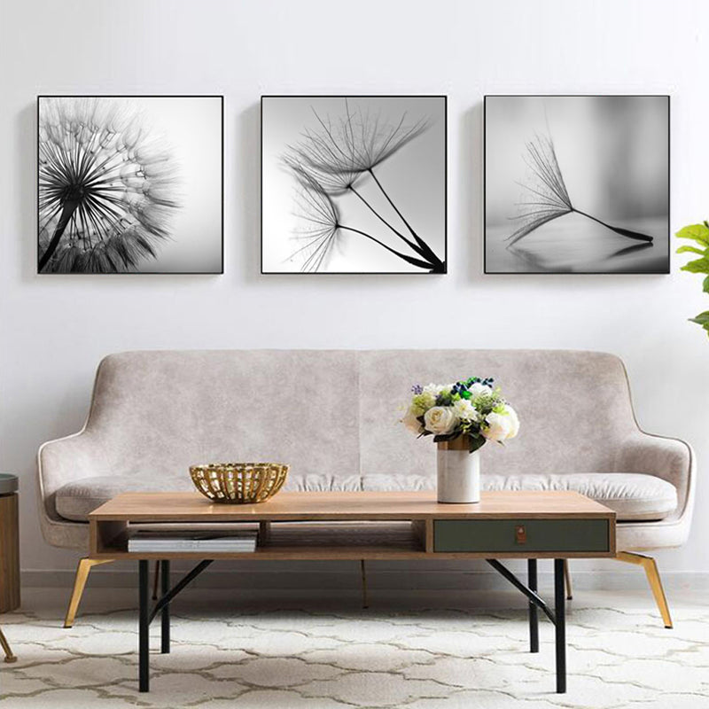 Wall Art 50cmx50cm Botanical dandelions 3 Sets Black Frame Canvas