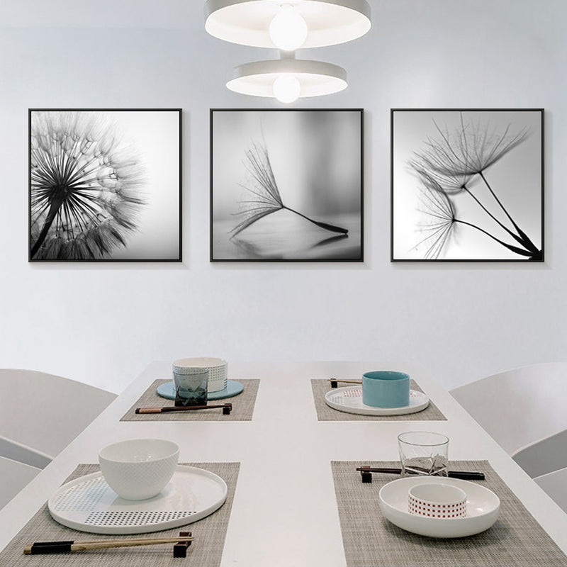 Wall Art 50cmx50cm Botanical dandelions 3 Sets Black Frame Canvas