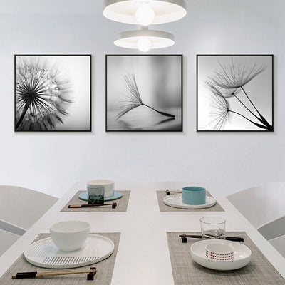 Wall Art 60cmx60cm Botanical dandelions 3 Sets Black Frame Canvas