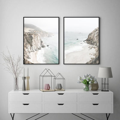 Wall Art 40cmx60cm Mountain Beach 2 Sets Black Frame Canvas