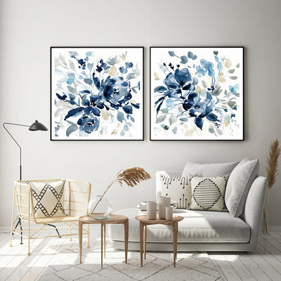 Wall Art 50cmx50cm Indigo Garden By Carol Robinson 2 Sets Black Frame Canvas