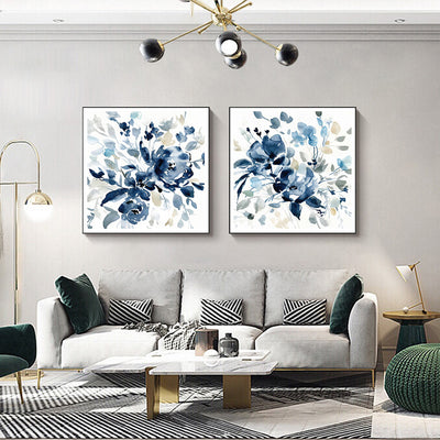 Wall Art 50cmx50cm Indigo Garden By Carol Robinson 2 Sets Black Frame Canvas