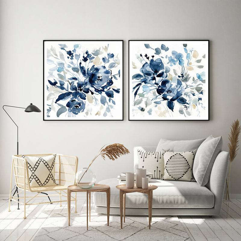 Wall Art 60cmx60cm Indigo Garden By Carol Robinson 2 Sets Black Frame Canvas