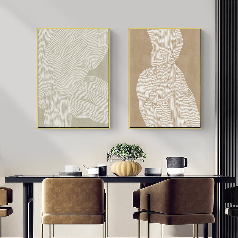 Wall Art 50cmx70cm Abstract Line 2 Sets Gold Frame Canvas