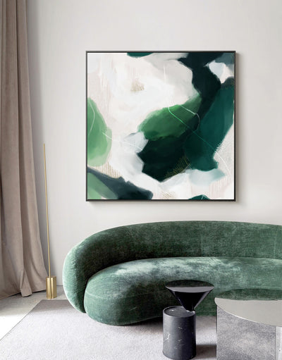 Wall Art 50cmx50cm French Abstract Green Black Frame Canvas