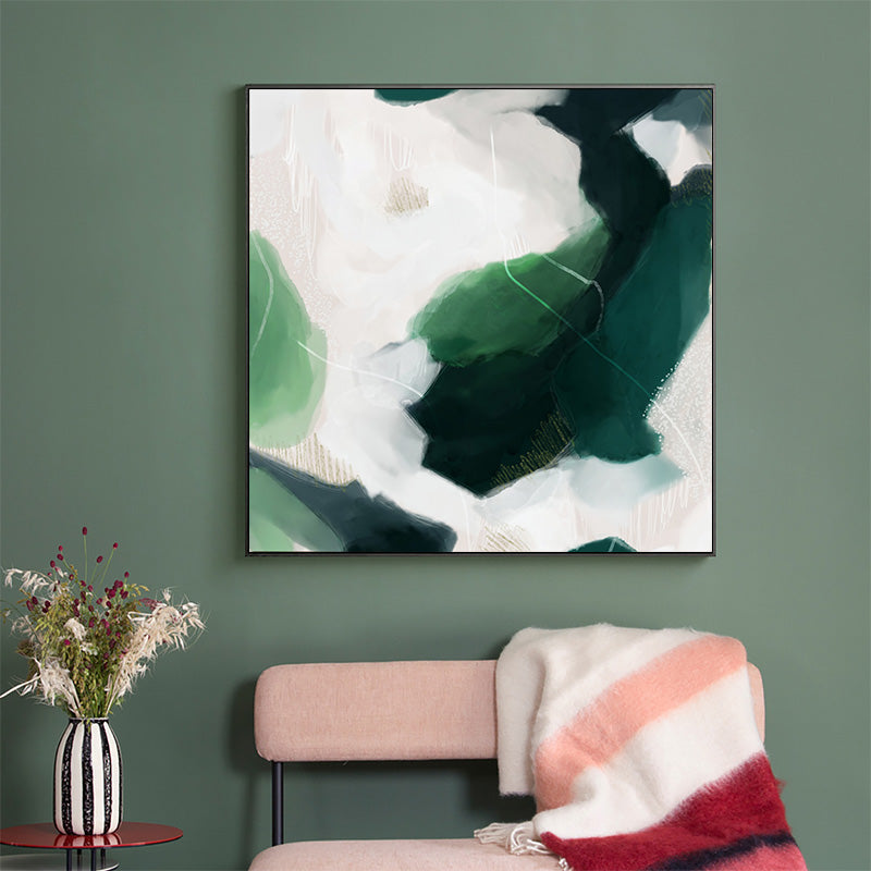 Wall Art 50cmx50cm French Abstract Green Black Frame Canvas