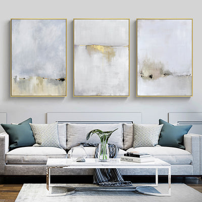 Wall Art 60cmx90cm Abstract golden white 3 Sets Gold Frame Canvas