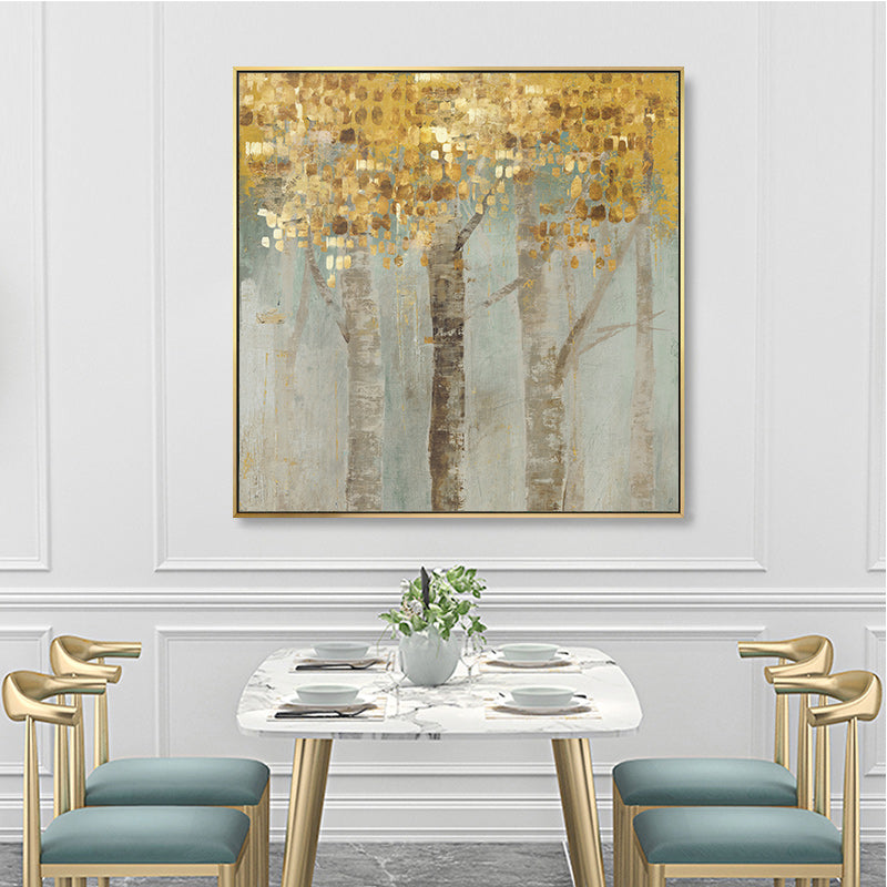 Wall Art 50cmx50cm Golden Leaves 2 Sets Gold Frame Canvas