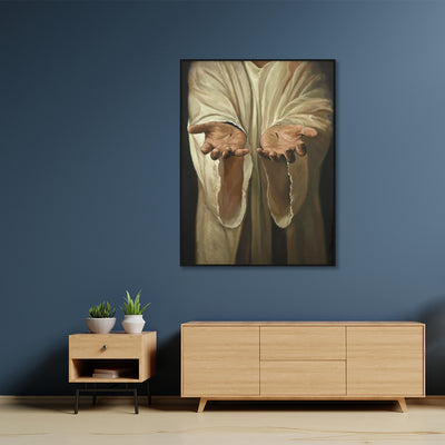 Wall Art 70cmx100cm Jesus Nail Hand Black Frame Canvas