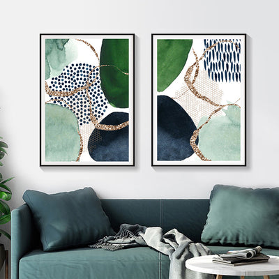 Wall Art 40cmx60cm Abstract Green and Navy 2 Sets Black Frame Canvas