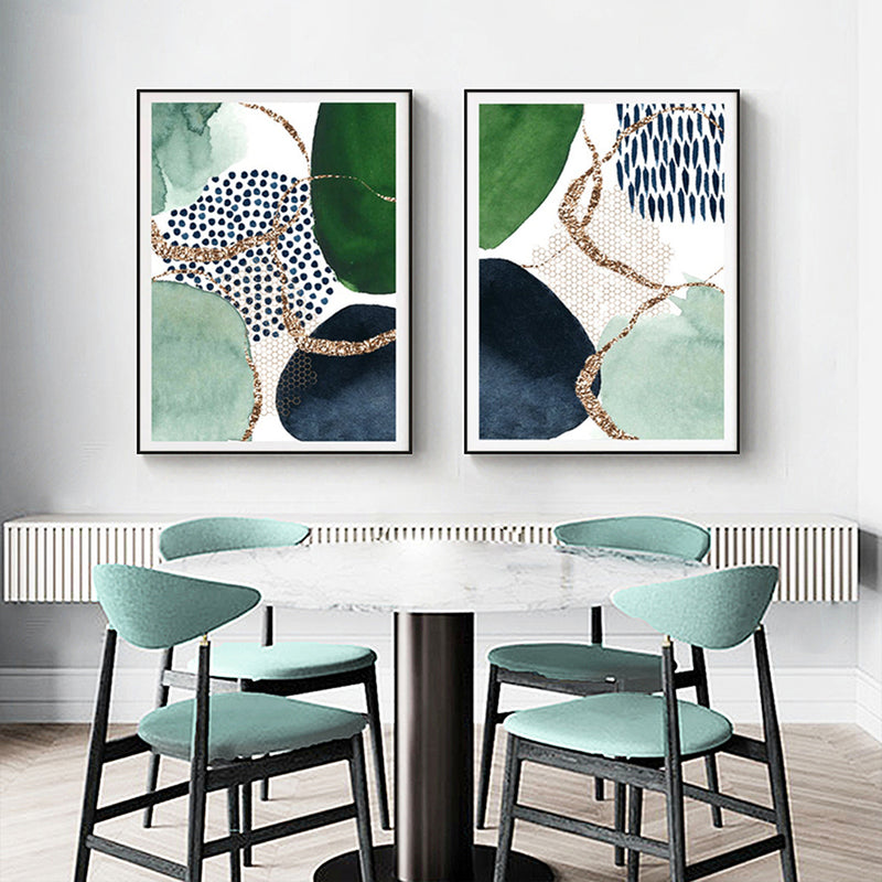 Wall Art 40cmx60cm Abstract Green and Navy 2 Sets Black Frame Canvas