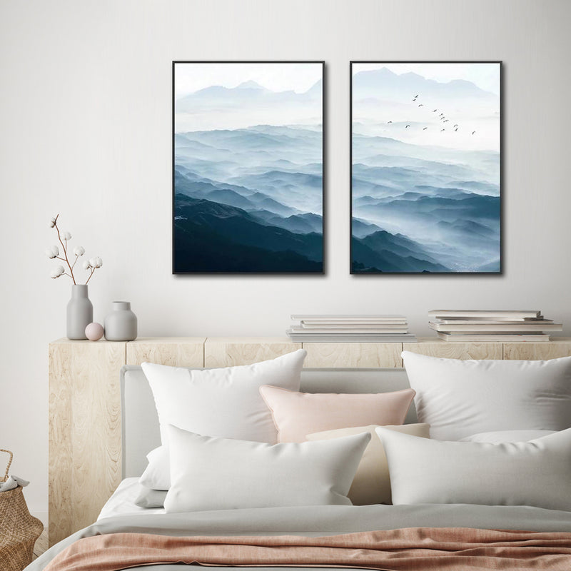 Wall Art 40cmx60cm Blue mountains 2 Sets Black Frame Canvas