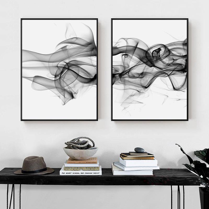 Wall Art 60cmx90cm Stylish Abstract Black 2 Sets Black Frame Canvas