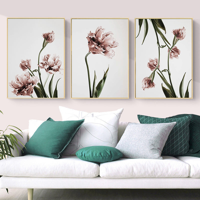 Wall Art 40cmx60cm Tulip Flower 3 Sets Gold Frame Canvas