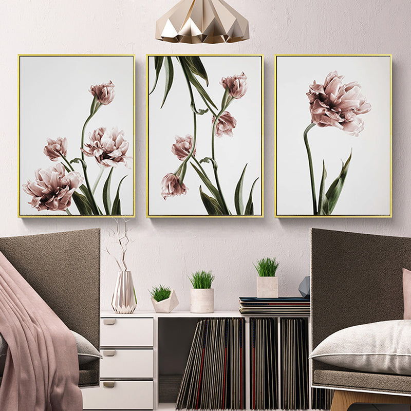 Wall Art 40cmx60cm Tulip Flower 3 Sets Gold Frame Canvas