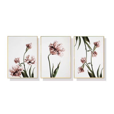 40cmx60cm Tulip Flower 3 Sets Gold Frame Canvas Wall Art