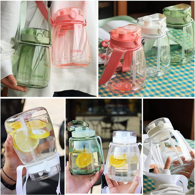 Clear Large Water Bottle Water Jug with Adjustable Shoulder Strap - Green