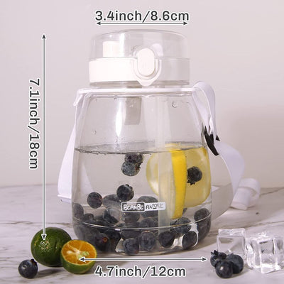 Clear Large Water Bottle Water Jug with Adjustable Shoulder Strap - White