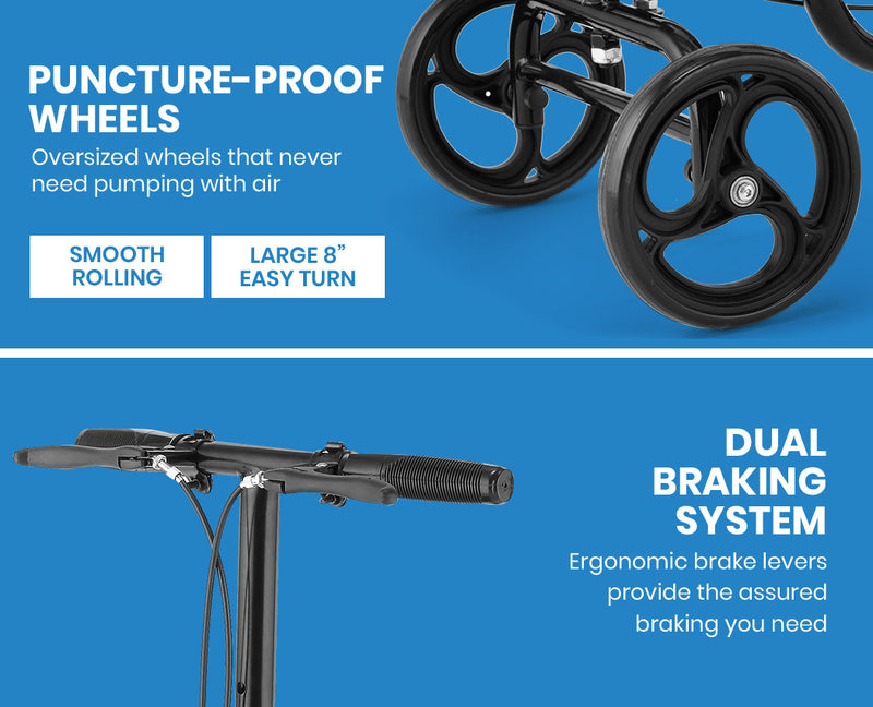 EQUIPMED Knee Scooter Walker Folding Mobility Alternative to Crutches Wheelchair