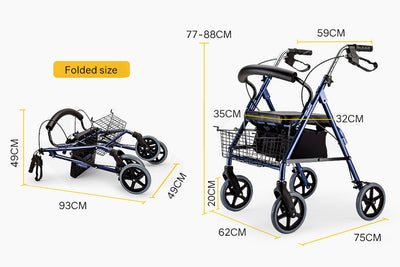 EQUIPMED Rollator Walker Walking Frame Wheels Mobility Elderly Seat 4 Seniors