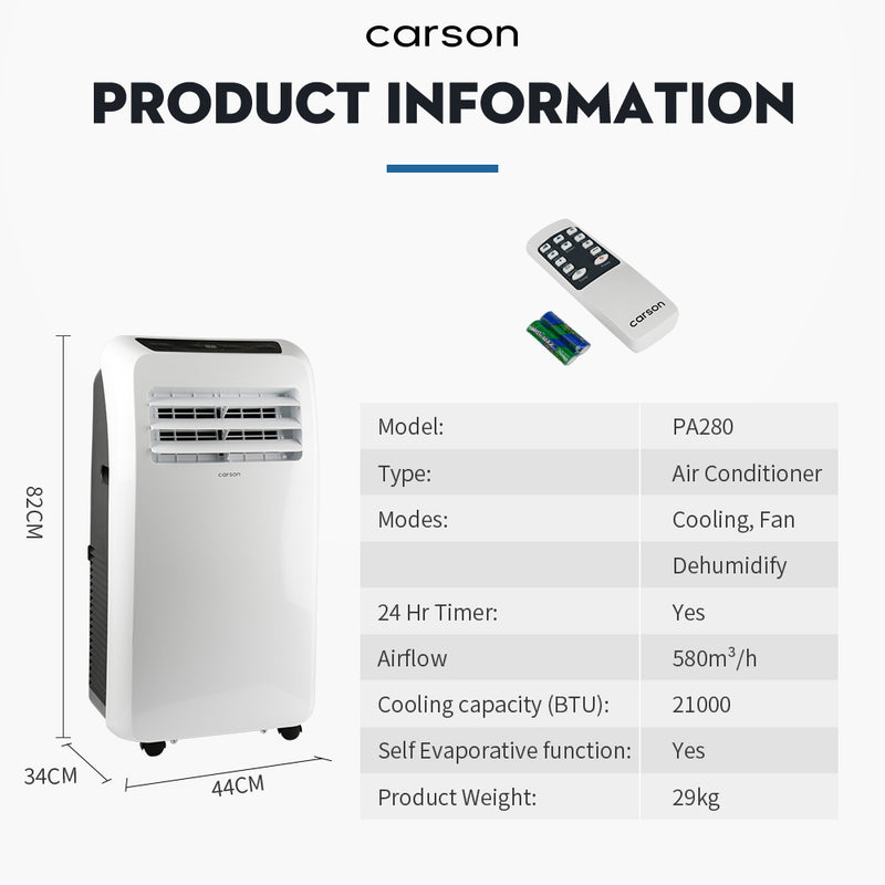 CARSON Portable Air Conditioner - Mobile Fan Cooler Dehumidifier Aircon