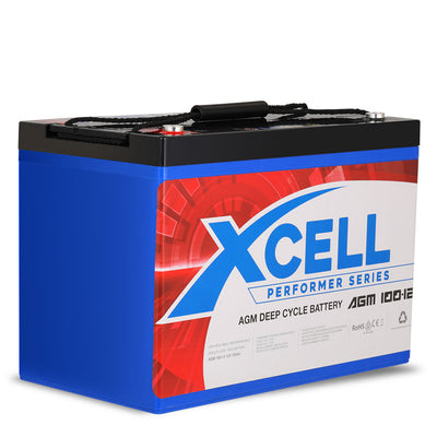 X-Cell 100Ah AGM Battery Deep Cycle 12v Marine Solar Camping Glass Matt 4WD Volt