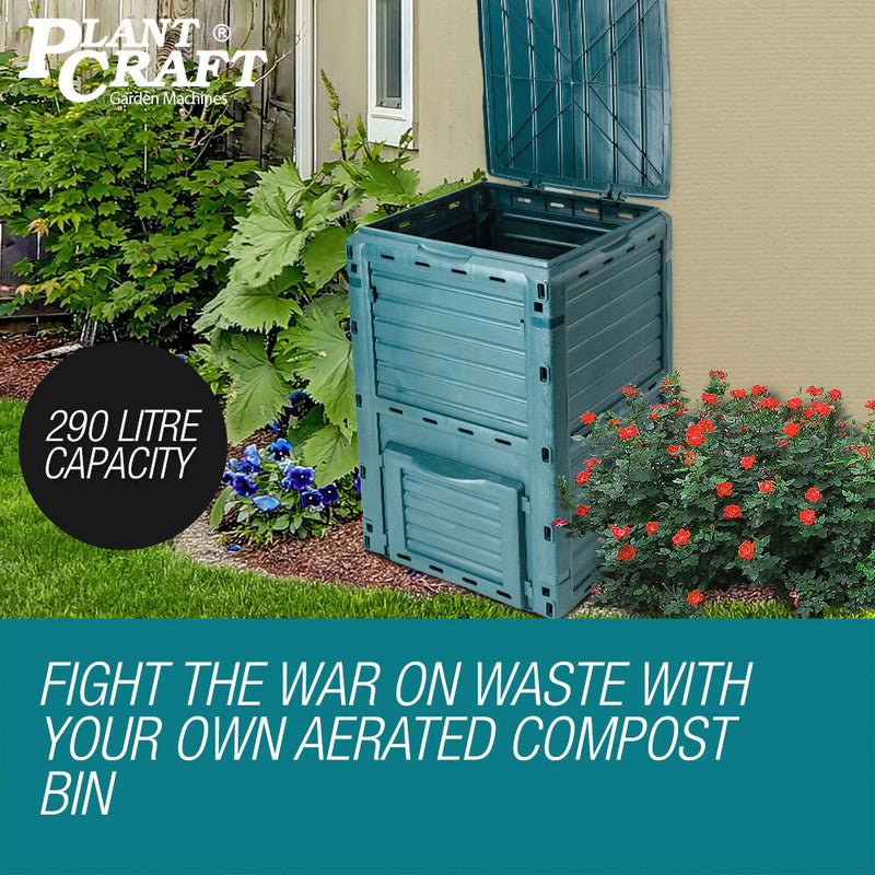 PLANTCRAFT 290L Aerated Compost Bin Food Waste Garden Recycling Composter Green