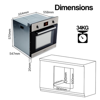 EuroChef 80L Oven Fan Forced Wall Built in Electric Stainless Steel