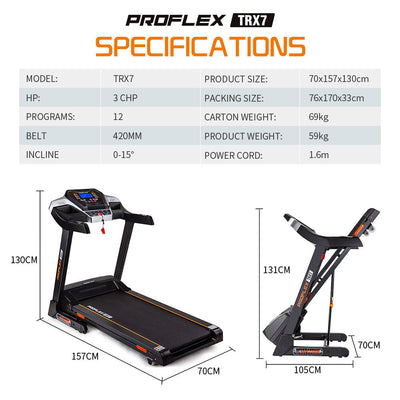 PROFLEX Electric Treadmill Exercise Machine Fitness Home Gym Equipment