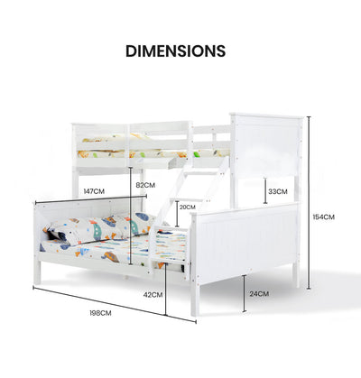 KINGSTON SLUMBER Bunk Bed Frame Modular Single White Wood Kids Double Deck Twin