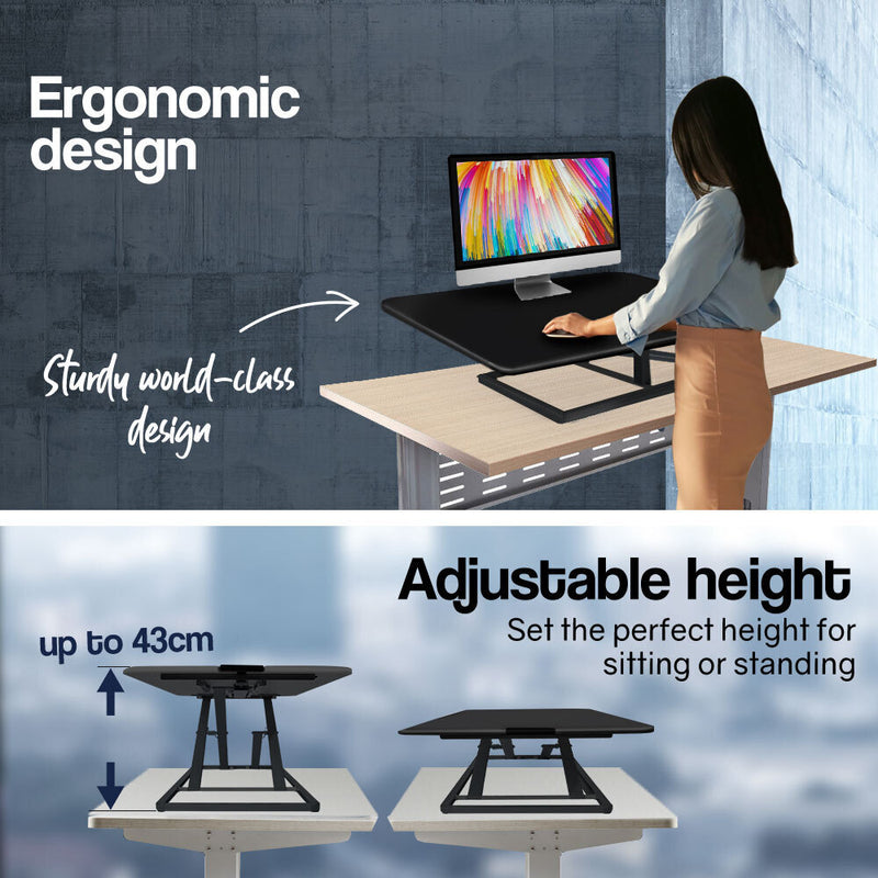 Fortia Desk Riser 74cm Wide Adjustable Sit to Stand for Dual Monitor, Keyboard, Laptop, Black