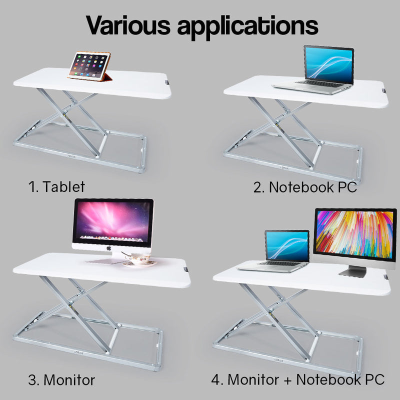 Fortia Desk Riser 74cm Wide Adjustable Sit to Stand for Dual Monitor, Keyboard, Laptop, White