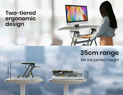 Fortia Corner Desk Riser 110cm Wide Adjustable Sit to Stand for Dual Monitor, Keyboard, Laptop, Beech