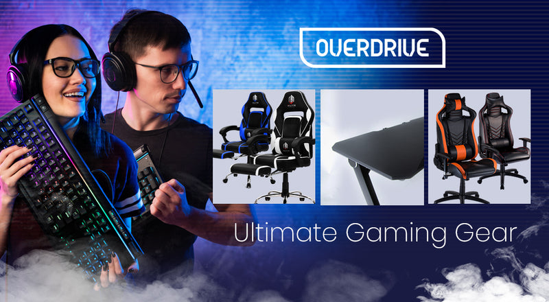 OVERDRIVE Gaming Chair Desk Racing Seat Setup PC Combo Black Office Table Foot