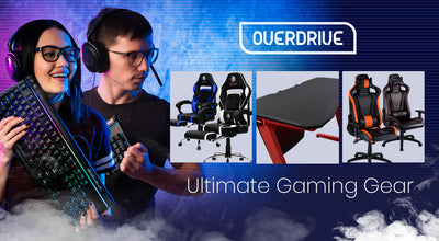 OVERDRIVE Gaming Desk 120cm  Computer Black PC Red LED Lights Carbon Fiber Look