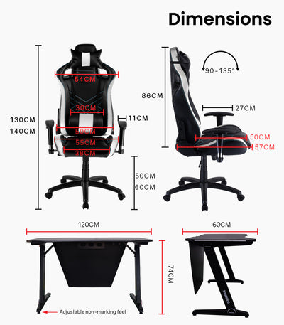 OVERDRIVE Gaming Chair Desk Racing Seat Setup PC Combo Black Office LED Lighting