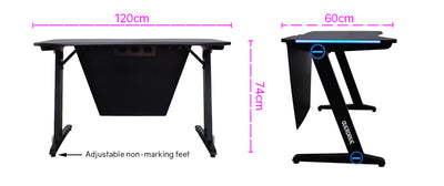 OVERDRIVE Gaming Desk 120cm  Computer Black PC Blue LED Lights Carbon Fiber Look