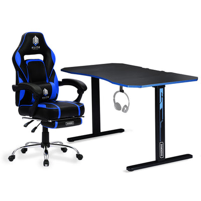 OVERDRIVE Gaming Chair Desk Racing Seat Setup PC Black Office Table Foot Combo