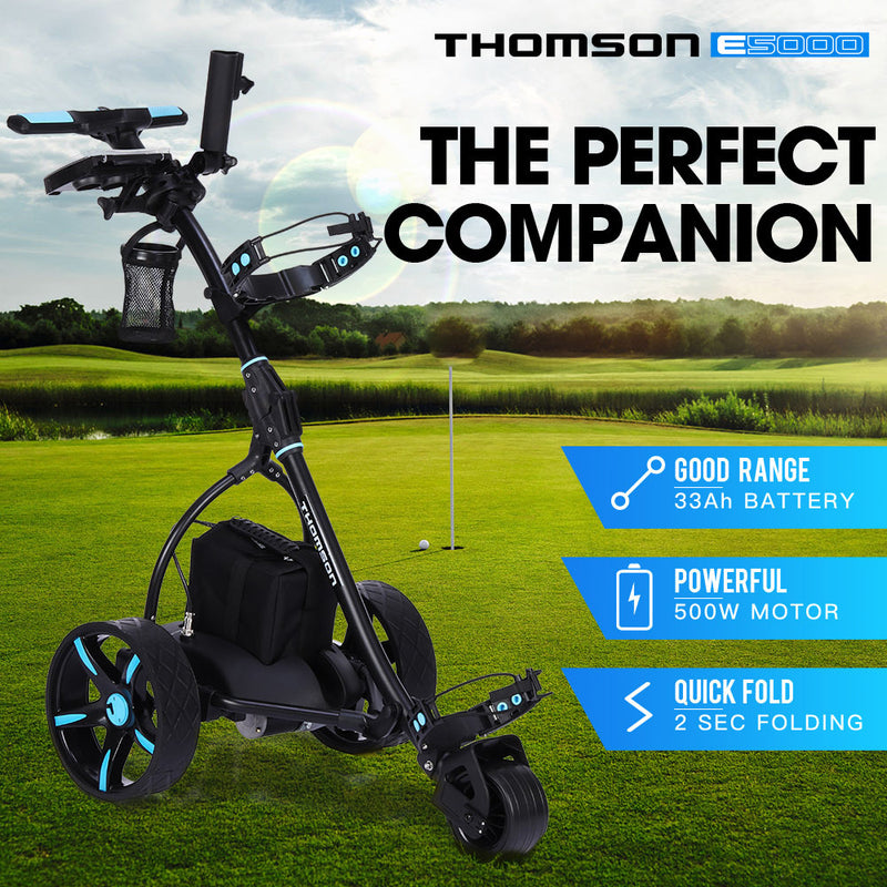 THOMSON Golf Buggy Electric Trolley Automatic Motorised Foldable Cart LED Black