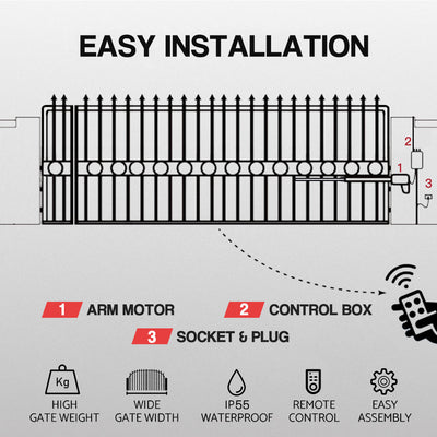 E-GUARD Single Swing Automatic Gate Opener 450KG 3.5M Motor Remote Control Kit