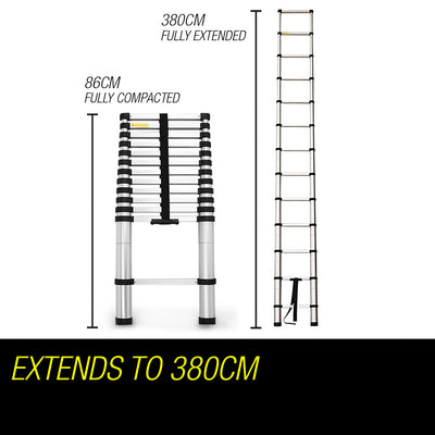 Bullet 3.8m Telescopic Aluminium Ladder Alloy Extension Extendable Steps Multi Portable