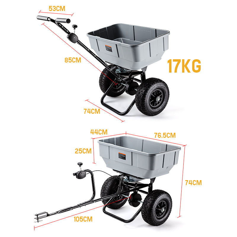 PLANTCRAFT Push/Tow Broadcast Spreader - Seed Fertiliser Seeder Machinery Tow