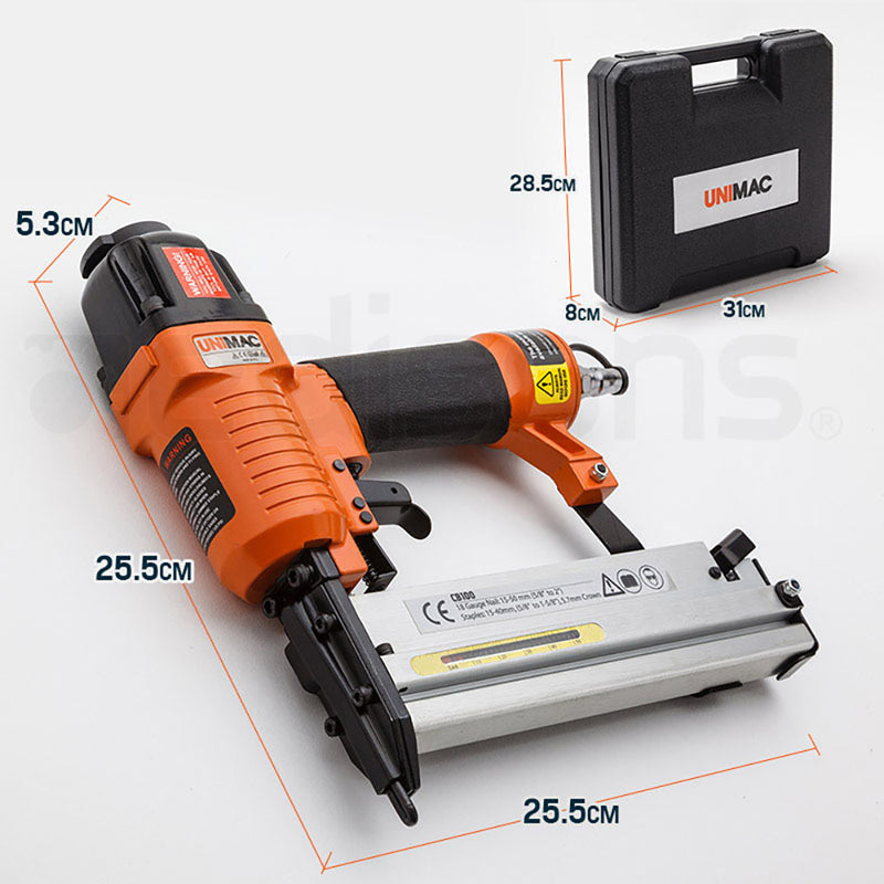 UNIMAC CB100 15-50mm 18ga 2in1 Stapler/Brad Finishing Nail Gun, Heavy Duty Pneumatic Air Nailer